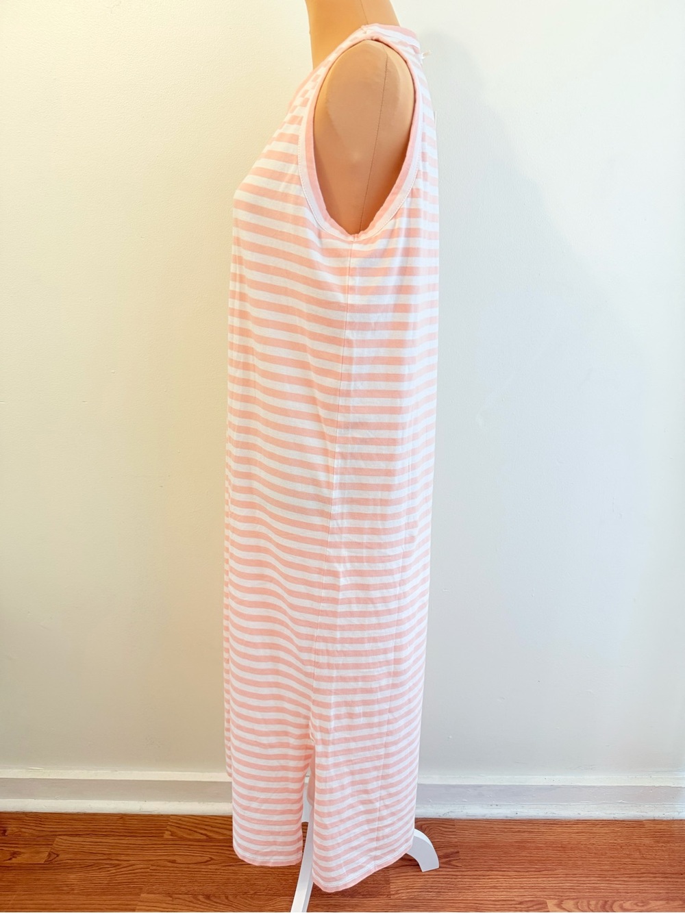 KULE PALE PINK WHITE STRIPE COTTON TANK MIDI DRESS - Picture 3 of 10
